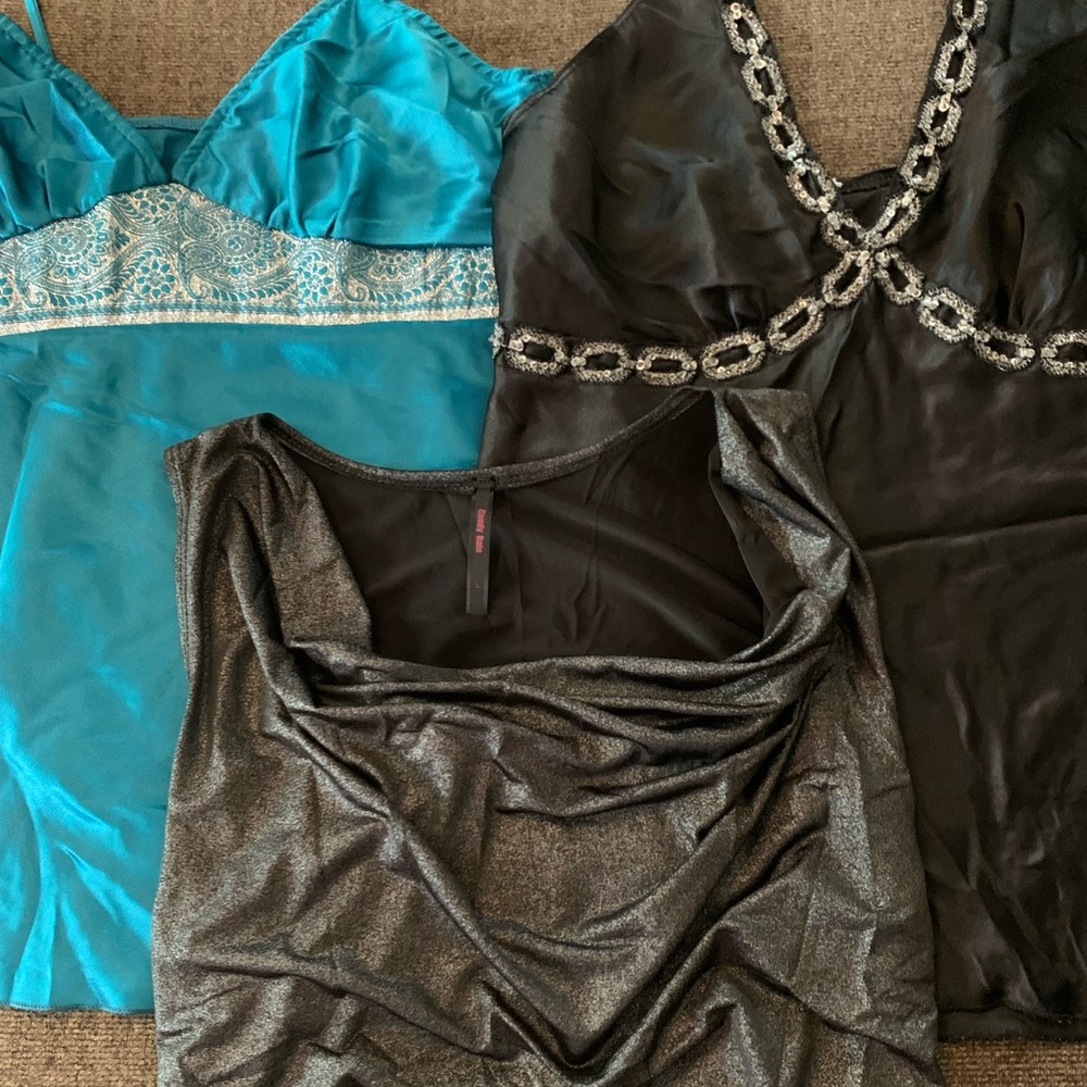 Lot of 3 Size L Polyester Satin Style Tops